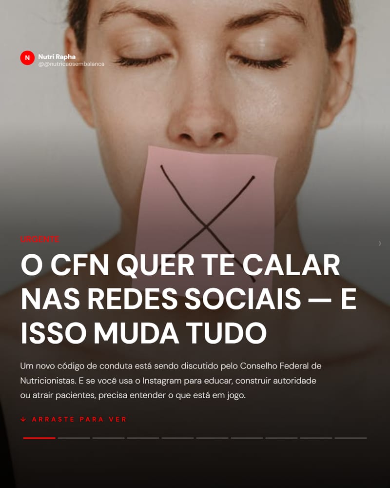 Carrossel pronto sobre o CFN e a comunicacao de nutricionistas nas redes, gerado no Nupost